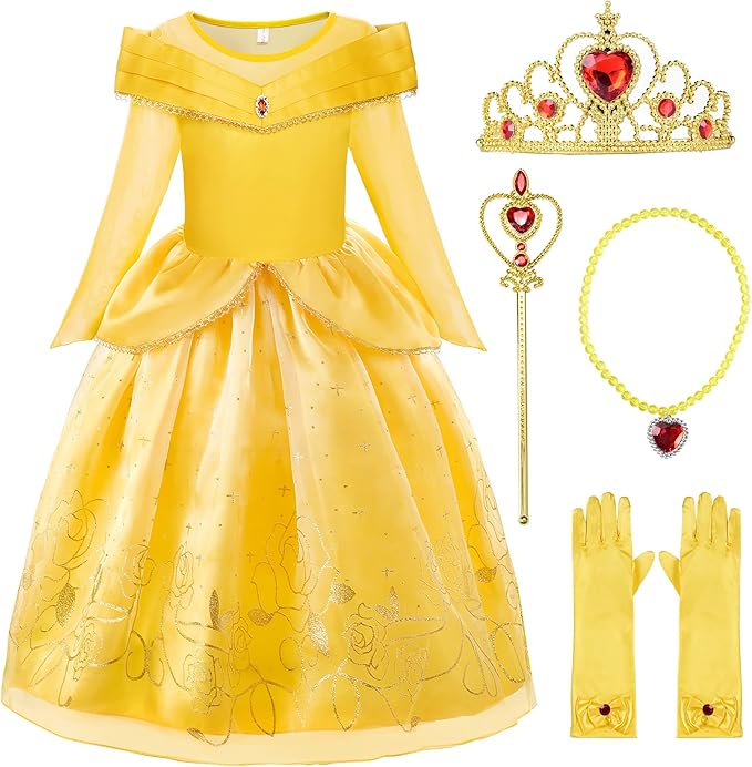 Girls Little Girl Princess Belle Yellow Costume Dress with accessories SIZE: 10-12