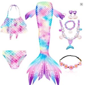 Mermaid Costume Bathing suit for Girls - 9 Pcs Girls Swimsuit Mermaid Tails Princess Bikini Bathing Suit Set - PINK PURPLE BLUE