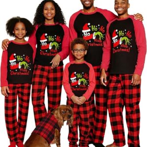 Christmas Matching Family Pajamas Sets Matching Family Christmas HO HO HO GRINCH BLACK-RED PLAID PAJAMAS