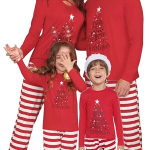 Christmas Matching Family Pajamas Sets Stripe Red Tree Pajamas