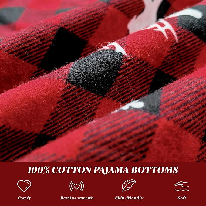 Christmas Pajamas Pants - Mens100% Cotton Pajama Pants Fleece Plaid Bottoms with Pockets and Button Fly SIZE MEDIUM - Image 5