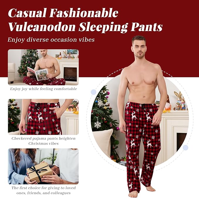 Christmas Pajamas Pants - Mens100% Cotton Pajama Pants Fleece Plaid Bottoms with Pockets and Button Fly SIZE MEDIUM - Image 2