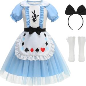 Princess Costume for Girls Halloween Dress with Headband and Stockings 7-8