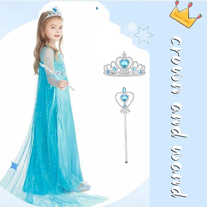Princess Elsa Inspired Elegant Costume Dress with accessories SIZE 9-10 - Image 4