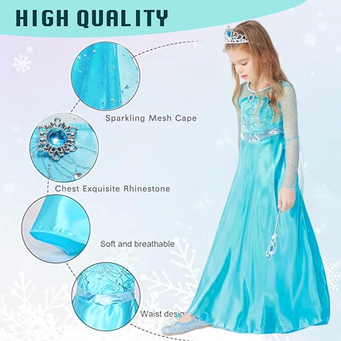 Princess Elsa Inspired Elegant Costume Dress with accessories SIZE 9-10 - Image 2