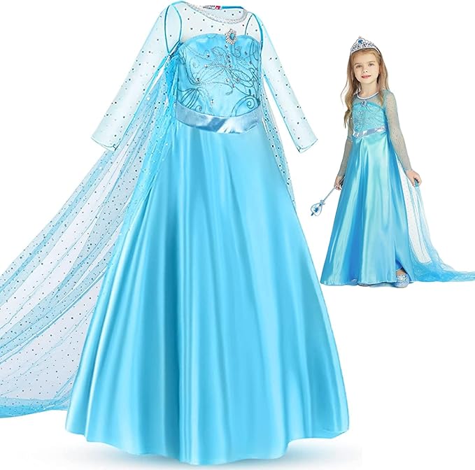 Princess Elsa Inspired Elegant Costume Dress with accessories SIZE 9-10