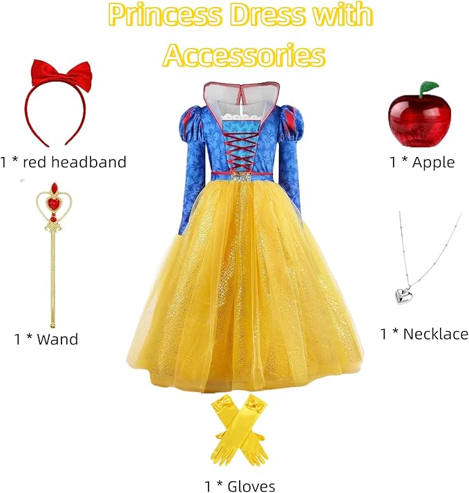 Princess Snow White Inspired Dress Up Costume with accessories SIZE 11/12 - Image 7