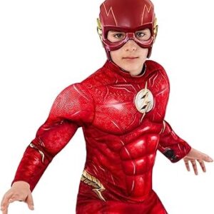 SUPERHERO Boy – The Flash Movie Deluxe Costume Jumpsuit and Mask CHD SIZE MEDIUM(7-8)