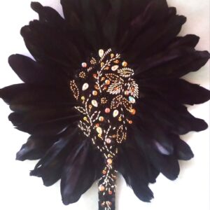 20s FLAPPER FAN - Black/Champagne Vintage Feather-Rhinestone Fan