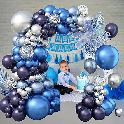 PARTY DECORATIONS - 93pc Blue and Silver Balloon Arch Kit - Image 2