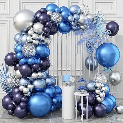 PARTY DECORATIONS - 93pc Blue and Silver Balloon Arch Kit