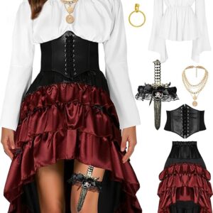 WOMEN PIRATE - Adult Women 7PC Pirate Renaissance Costume - BURGUNDY