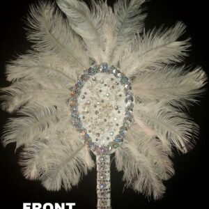 20s FLAPPER FAN - White/Silver Vintage Feather-Rhinestone Fan
