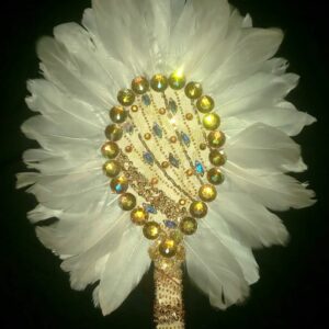20s FLAPPER FAN - White/Champagne Vintage Feather-Rhinestone Fan