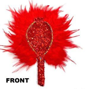 20s FLAPPER FAN - Small Red Vintage Feather-Rhinestone Fan