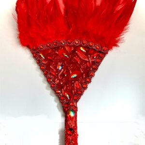 20s FLAPPER FAN - Large Red Vintage Feather-Rhinestone Fan