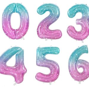 PARTY DECORATIONS - 40INCH NUMBER FOIL BALLOONS - PINK-BLUE