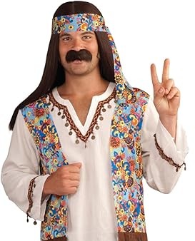 MENS 60s - Men's Groovy Hippie Costume Shirt and Headband STANDARD SIZE