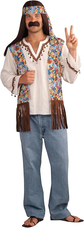 MENS 60s - Men's Groovy Hippie Costume Shirt and Headband STANDARD SIZE - Image 2