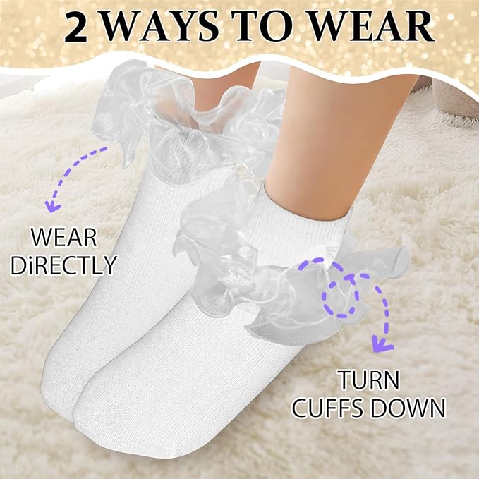 SOCKS - Kids Toddler Girl Ruffle Frilly Double Lace Dress Socks - Image 4