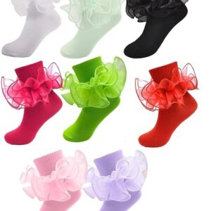 SOCKS - Kids Toddler Girl Ruffle Frilly Double Lace Dress Socks