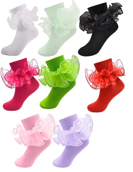 SOCKS - Kids Toddler Girl Ruffle Frilly Double Lace Dress Socks