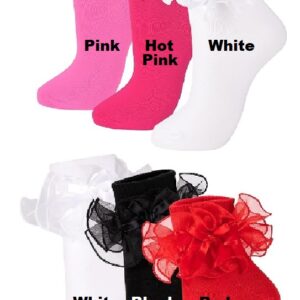 SOCKS - Women's Big Ruffle Socks Double Lace with Bows (Size 9-11)