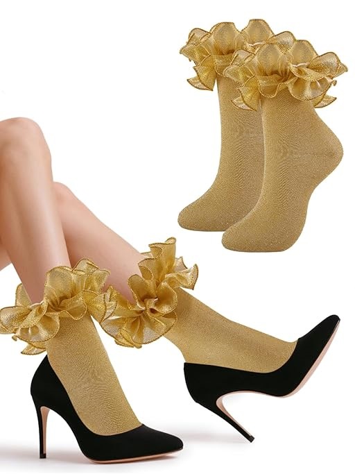 SOCKS - Women's Glittery Ruffle Ankle Socks (Size 6-11)