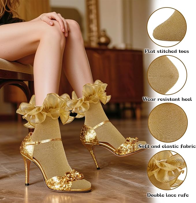 SOCKS - Women's Glittery Ruffle Ankle Socks (Size 6-11) - Image 3