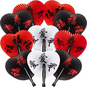 PARTY DECORATIONS - Happy New Year's - Asian Oriental handheld Characters Folding Fans - HEART SHAPE