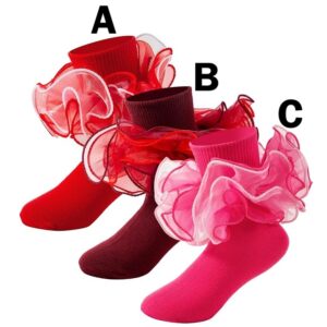 SOCKS - Kids Toddler Girl Ruffle Frilly 4-Layer Lace TWO-TONE Turn Cuff Fancy Pageant Sock