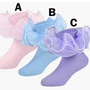 SOCKS - Kids Toddler Girl Ruffle Frilly 4-Layer Lace TWO-TONE Cute Ankle Cotton Dress Socks