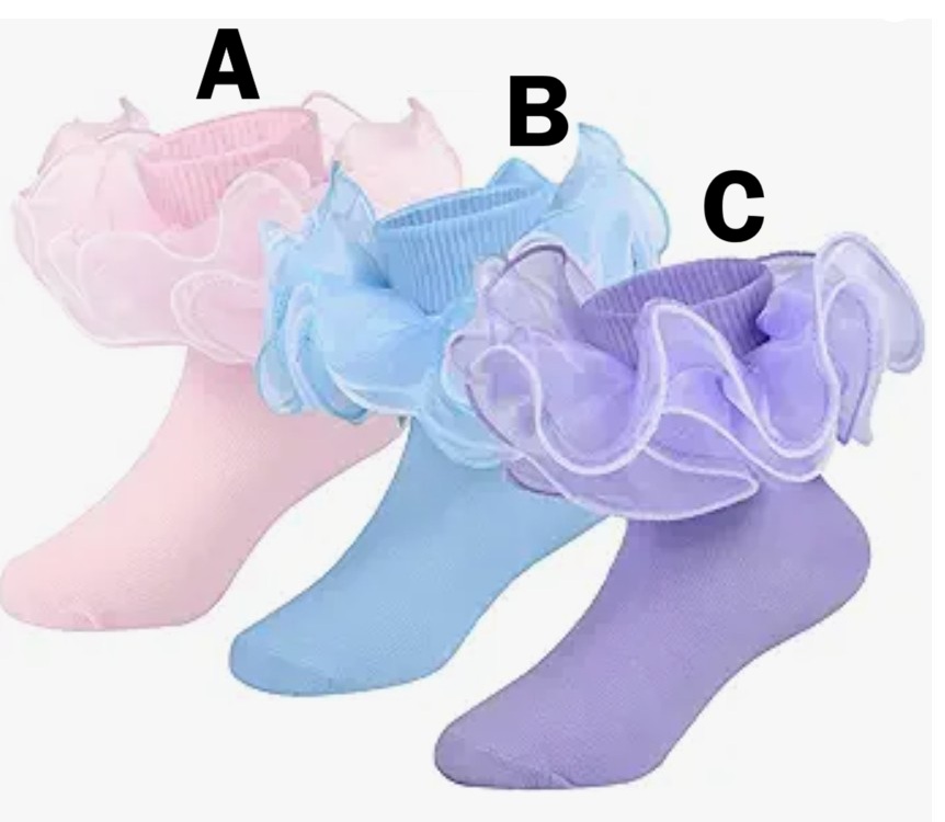 SOCKS - Kids Toddler Girl Ruffle Frilly 4-Layer Lace TWO-TONE Cute Ankle Cotton Dress Socks