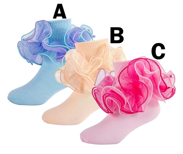 SOCKS - Kids Toddler Girl Ruffle Frilly 4-Layer Lace TWO-TONE Dress Socks