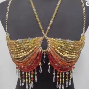 Handmade Lingerie Harness Halter Neck Beaded Bra - WARM