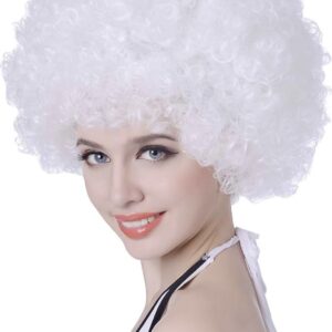 Unisex Afro Wig - Short Kinky Curly Afro Wig  - WHITE