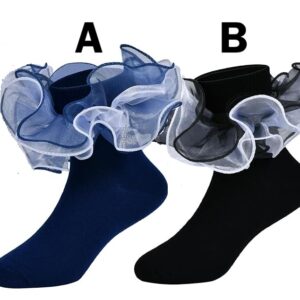 SOCKS - Kids Toddler Girl Ruffle Frilly 4-Layer Lace TWO-TONE Cute FRILLY Ankle Cotton Dress Socks SIZE 4-6