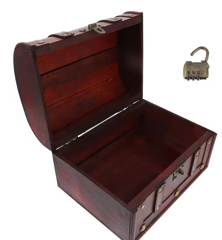 Pirate Treasure Chest - Vintage Wooden Retro Treasure Case - Image 6