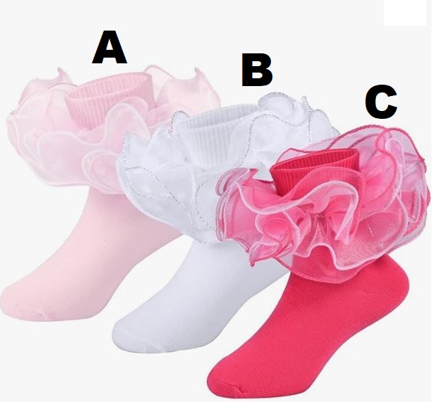 SOCKS - Kids Toddler Girl Ruffle Frilly 4-Layer Lace TWO-TONE Cute Ankle Cotton Dress Socks PINK/ROSE/WHITE