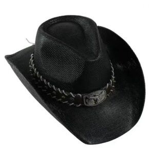 WOVEN BURNISHED COWBOY HAT - BLACK