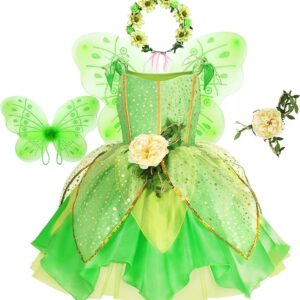 Girls Deluxe Green Tinkerbell inspired Fairy Kids Costume