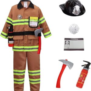 Career Day FIREFIGHTER - Kids' TAN 7PC Fireman Costume with accessories