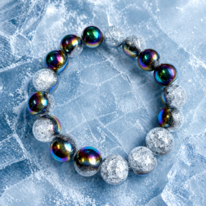 BRACELET - 12MM  Snow Cracked Blue Silver Plated Crystal Stone Beads