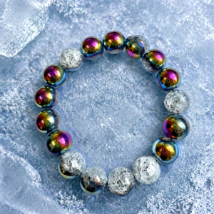 BRACELET - 12MM  Snow Cracked Purple-Blue Silver Plated Crystal Stone Beads