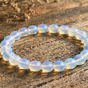 BRACELET - 12mm,  Natural Stone Smooth White Opalite Quartz
