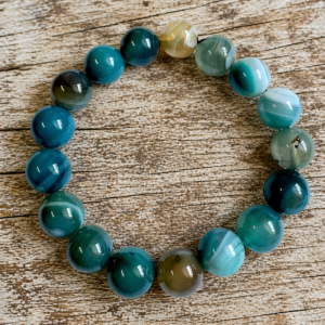 BRACELET - 12MM Natural Peacock Blue Zircon Stripe Agates