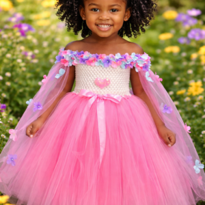 CUSTOM MADE Girls Tutu Gown- Elegant Pink/White Flower Girl Tutu Gown SIZE: FITS 3-4YRS