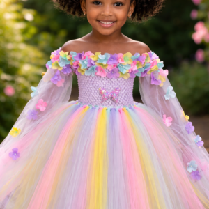 CUSTOM MADE Girls Tutu Gown- Elegant SOFT MULTI COLOR Flower Girl Tutu Gown SIZE: FITS 3-4YRS