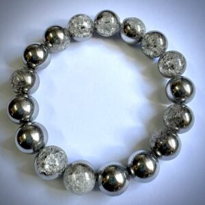 BRACELET - 12MM  Snow Cracked White Silver Plated Crystal Stone Beads