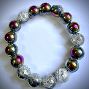 BRACELET - 12MM  Snow Cracked Purple-Blue Silver Plated Crystal Stone Beads